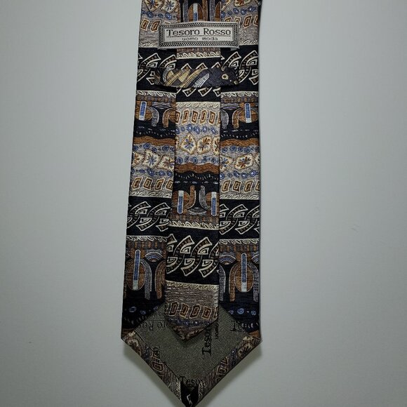 TESORO ROSSO UOMO MODA MENS HORIZONTAL STRIPE BLACK/ GRAY/ TAN/ BLUE  TIE - Picture 2 of 3